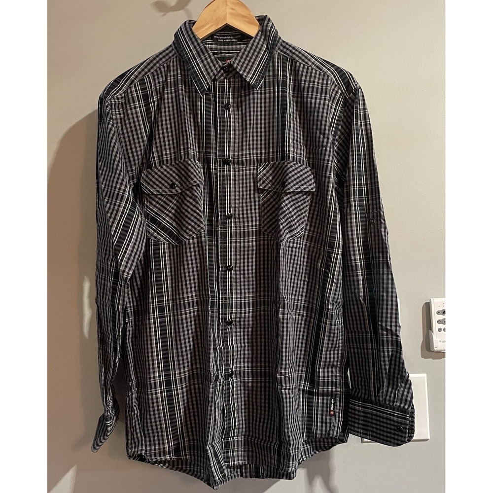 Airwalk Shirt Pearl Snap Plaid Button‎ Up Long Roll Tab Sleeve Mens Size Large